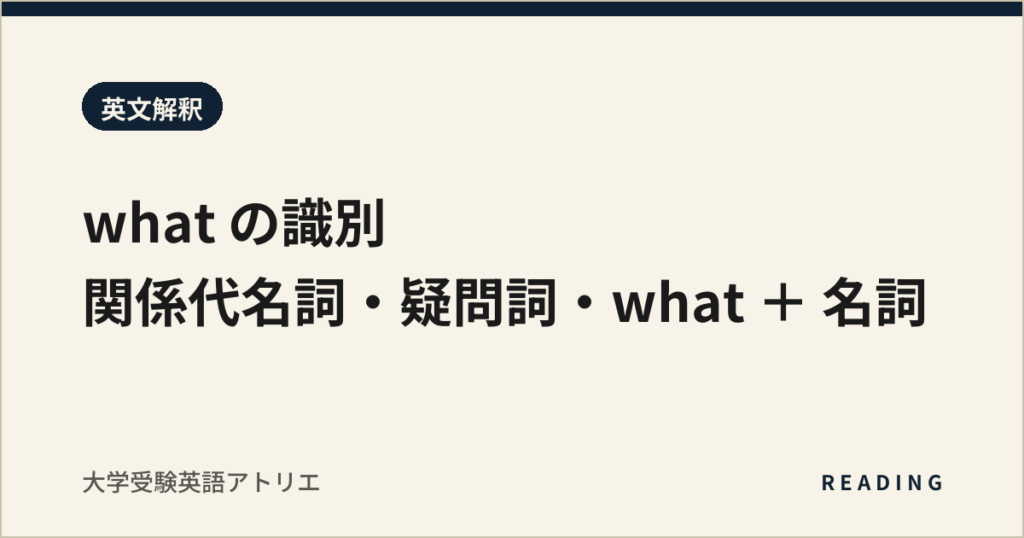 what の識別｜関係代名詞・疑問詞・what ＋ 名詞
